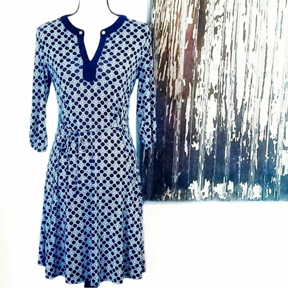 Perseption Petite Belted Dress Blue Print Size SP - Picture 1 of 11